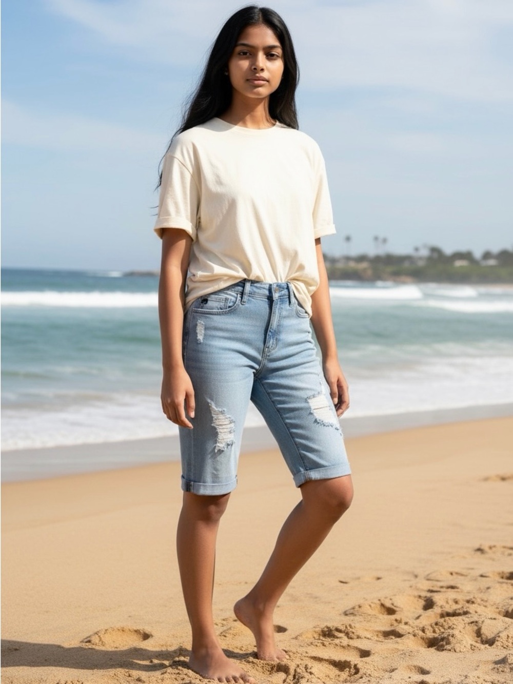 Kancan Distressed Cuffed Bermuda Jean Shorts Size 24 NEW